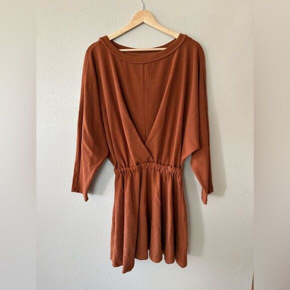 Free People Beach Santa Maria Mini Dress Copper Long Sleeve Size XS - Picture 1 of 8